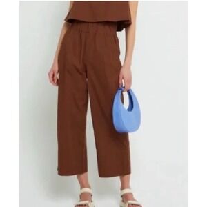 Kourt Pants Womens Medium Brown Flax‎ Linen Wide Leg Crop Culottes